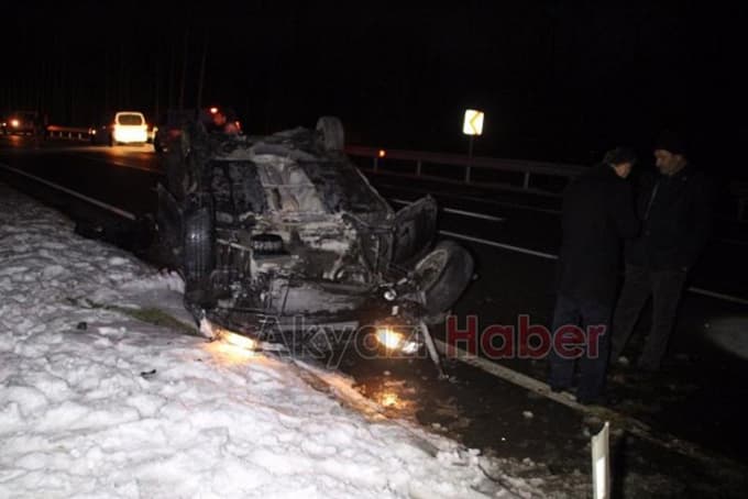 Tansiyonu düşen muhtar, aracıyla takla attı