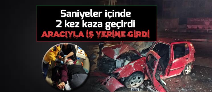Otomobil, başka bir araç çarpmasıyla iş yerine girdi