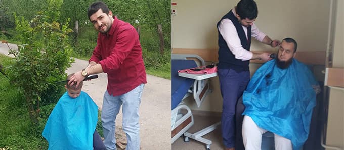 Sokak sokak gezip hasta ve yaşlıları traş ediyorlar