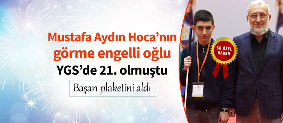 Görme engelli Huzeyfe, başarı plaketini aldı