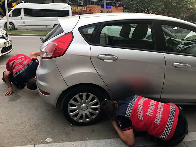Otomobilin motoruna sıkışan kediyi itfaiye kurtardı