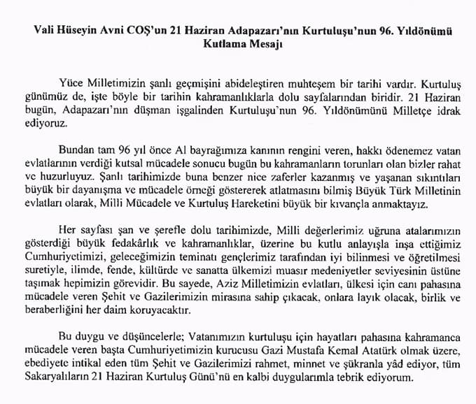Cumhurbaşkanı ve Başbakan'dan Sakarya'ya mesaj
