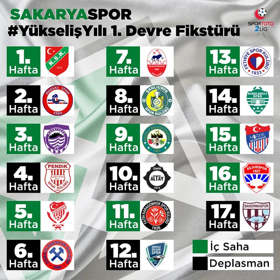 Sakaryaspor'un fikstürü belli oldu