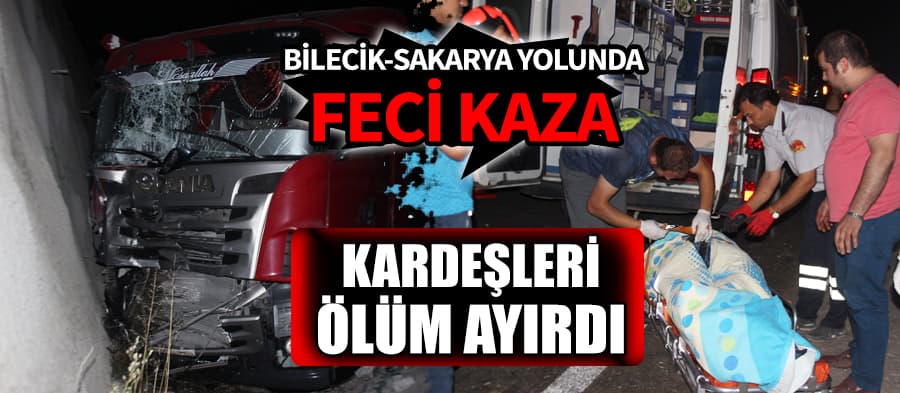 TIR, iş makinesine çarptı