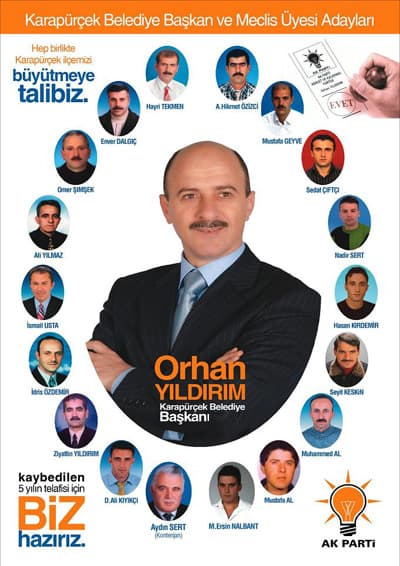 <p><font face="arial,helvetica,sans-serif" size="2"><font size="3"><strong>Sakarya Karap&uuml;r&ccedil;ek İl&ccedil;esi Belediye Başkanlığını resmi olmayan sonu&ccedil;lara g&ouml;re AKP adayı ORHAN YILDIRIM kazandı. <br /></strong></font><br /><font color="#333399">Saat 04:08 itibari ile oy sayım işlemi tamamlanan Karap&uuml;r&ccedil;ek il&ccedil;esinde se&ccedil;menlerinin y&uuml;zde 49.41 oylarını alan ORHAN YILDIRIM Belediye Başkanlığı koltuğuna oturan isim oldu.</font><br /><br />Oyların partilere g&ouml;re dağılımı ise ş&ouml;yle: </font></p><p><br /><font face="arial,helvetica,sans-serif"><font size="2"><strong>Toplam Sandık:</strong>19</font></font></p><p><font face="arial,helvetica,sans-serif"><font size="2"><strong>Toplam Se&ccedil;men:</strong> 4914</font></font></p><p><font face="arial,helvetica,sans-serif"><font size="2"><strong>A&ccedil;ılan Sandık:</strong> 19</font></font></p><p><font face="arial,helvetica,sans-serif"><font size="2"><strong>Ge&ccedil;erli Oy:</strong> 4372</font></font></p><p><font face="arial,helvetica,sans-serif"><font size="2"><strong>A&ccedil;ılan Sandık Y&uuml;zdesi:</strong> 100.00</font></font></p><p><br /><font face="arial,helvetica,sans-serif" size="2"><strong>Parti Adı Oy Sayısı Oy oranı</strong></font></p><p><font face="arial,helvetica,sans-serif"><font size="2"><strong>ANAVATAN </strong>0 0.00</font></font></p><p><font face="arial,helvetica,sans-serif"><font size="2"><strong>MHP</strong> 209 4.78</font></font></p><p><font face="arial,helvetica,sans-serif"><font size="2"><strong>LDP</strong> 0 0.00</font></font></p><p><font face="arial,helvetica,sans-serif"><font size="2"><strong>DSP</strong> 0 0.00</font></font></p><p><font face="arial,helvetica,sans-serif"><font size="2"><strong>DTP</strong> 0 0.00</font></font></p><p><font face="arial,helvetica,sans-serif"><font size="2"><strong>İP</strong> 0 0.00</font></font></p><p><font face="arial,helvetica,sans-serif"><font size="2"><strong>CHP</strong> 1549 35.43</font></font></p><p><font face="arial,helvetica,sans-serif"><font size="2"><strong>H&Ouml;P </strong>0 0.00</font></font></p><p><font face="arial,helvetica,sans-serif"><font size="2"><strong>BBP</strong> 1 0.02</font></font></p><p><font face="arial,helvetica,sans-serif"><font size="2"><strong>BDP</strong> 0 0.00</font></font></p><p><font face="arial,helvetica,sans-serif"><font size="2"><strong>MP </strong>0 0.00</font></font></p><p><font face="arial,helvetica,sans-serif"><font size="2"><strong>&Ouml;DP</strong> 0 0.00</font></font></p><p><font face="arial,helvetica,sans-serif"><font size="2"><strong>TKP</strong> 0 0.00</font></font></p><p><font face="arial,helvetica,sans-serif"><font size="2"><strong>DP</strong> 0 0.00</font></font></p><p><font face="arial,helvetica,sans-serif"><font size="2"><strong>SP</strong> 429 9.81</font></font></p><p><font face="arial,helvetica,sans-serif"><font size="2"><strong>AKP</strong> 2160 49.41</font></font></p><p><font face="arial,helvetica,sans-serif"><font size="2"><strong>BTP</strong> 24 0.55</font></font></p><p><font face="arial,helvetica,sans-serif"><font size="2"><strong>EMEP</strong> 0 0.00</font></font></p><p><font face="arial,helvetica,sans-serif"><font size="2"><strong>HYP</strong> 0 0.00</font></font></p><p><font face="arial,helvetica,sans-serif"><font size="2"><strong>BAĞIMSIZ </strong>1 0 0.00</font></font></p><p><font face="arial,helvetica,sans-serif"><font size="2"><strong>BAĞIMSIZ DİĞER</strong> 0 0.00</font></font></p>