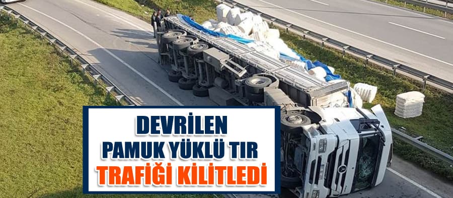 Hendek'te pamuk yüklü TIR devrildi