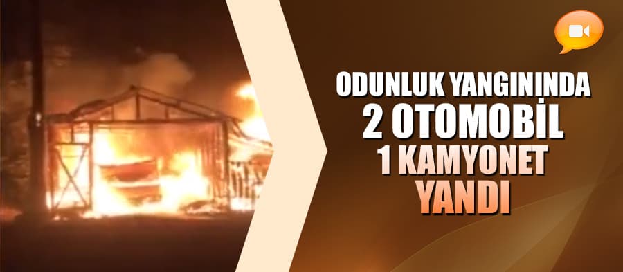 Odunlukta çıkan yangında 2 otomobil, 1 kamyonet yandı