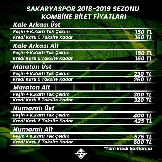 Sakaryaspor'da kombine fiyatları belli oldu
