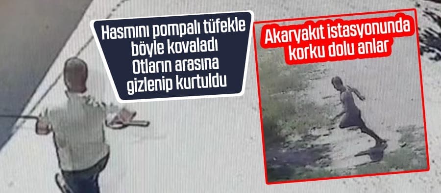 Hasmını pompalı tüfekle böyle kovaladı