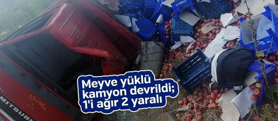 Meyve yüklü kamyon devrildi; 1'i ağır 2 yaralı