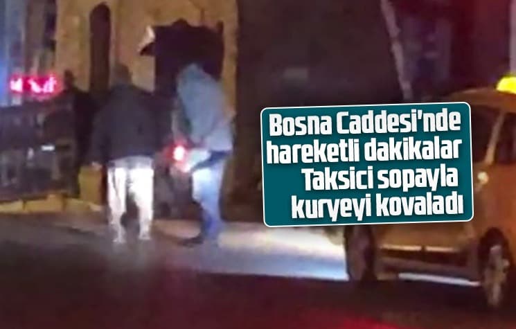 Taksici sopayla kuryeyi kovaladı