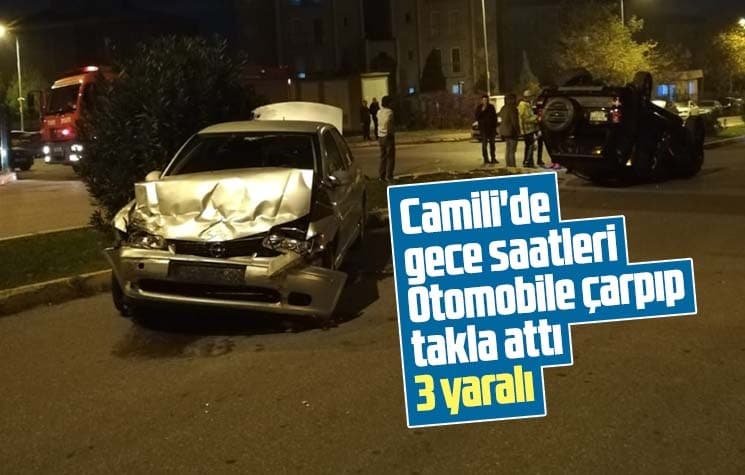 Cip, otomobile çarpıp takla attı: 3 yaralı