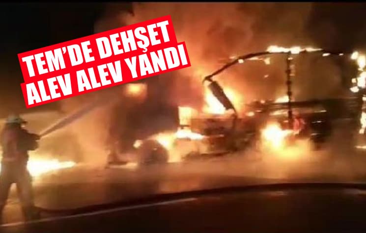 Tır alev alev yandı
