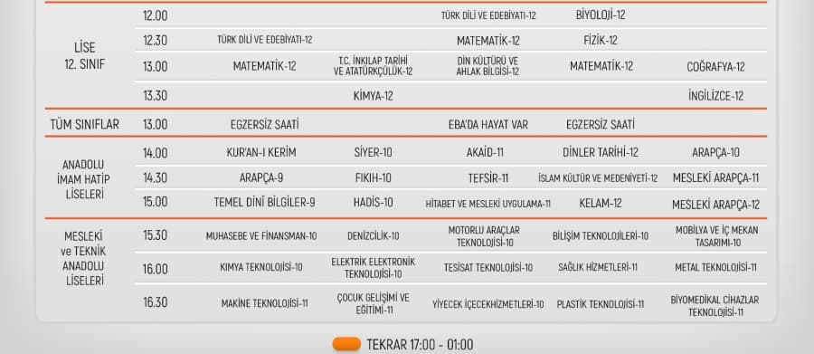 Sakarya Milli Eğitim Müdürlüğü (MEM) Eba tv ders programlarını yayınladı.