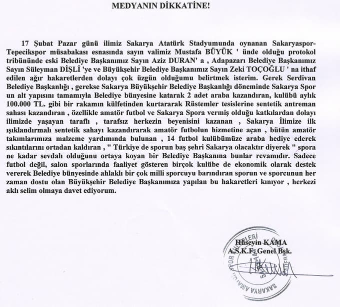 Hüseyin Kama Sakaryaspor taraftarlarını uyardı!
