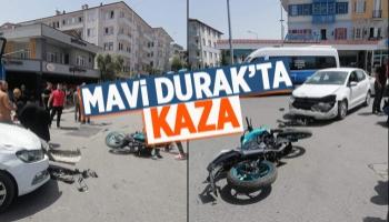 Mavi Durak'ta otomobil ile motosiklet çarpıştı!